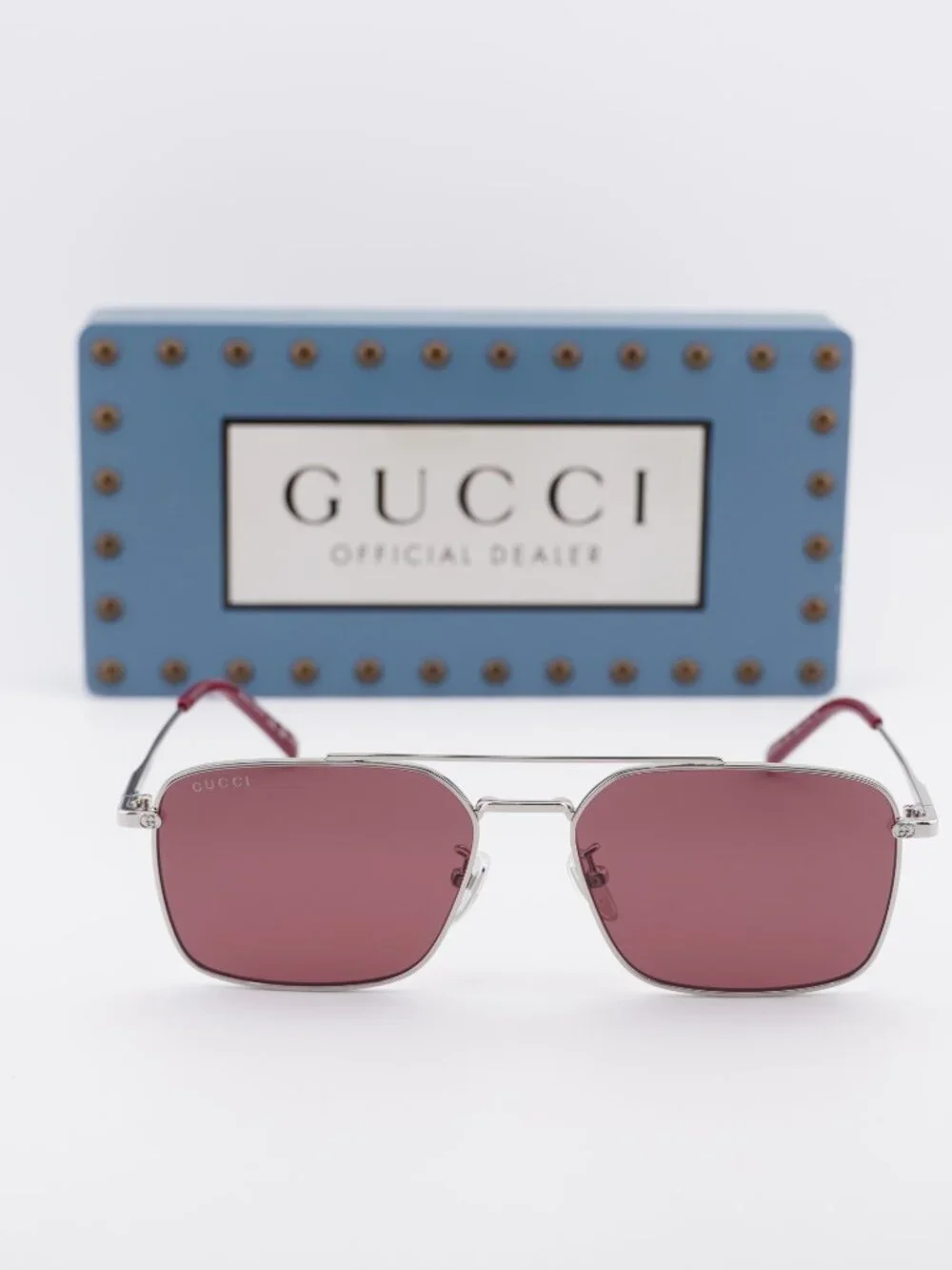 Gucci GG1957SA 004 Square Sunglasses - Silver\Burgundy